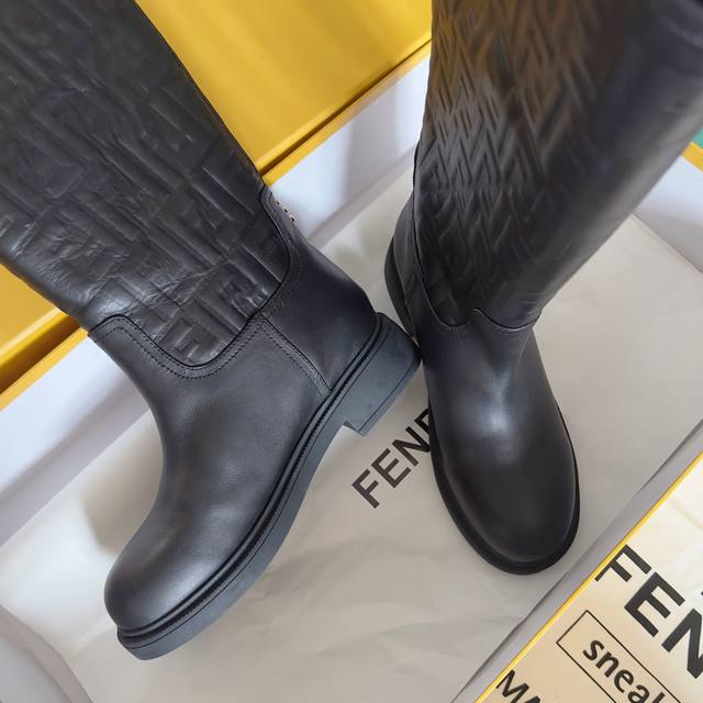 Top-tier version: Women's Fendi Filo series monogram embossed long boots, straig
