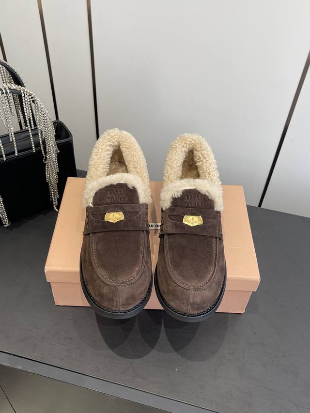 Miu Miu 25Ss Autumn/Winter Newest Coin Loafers, Furry Shoes Many celebrities and