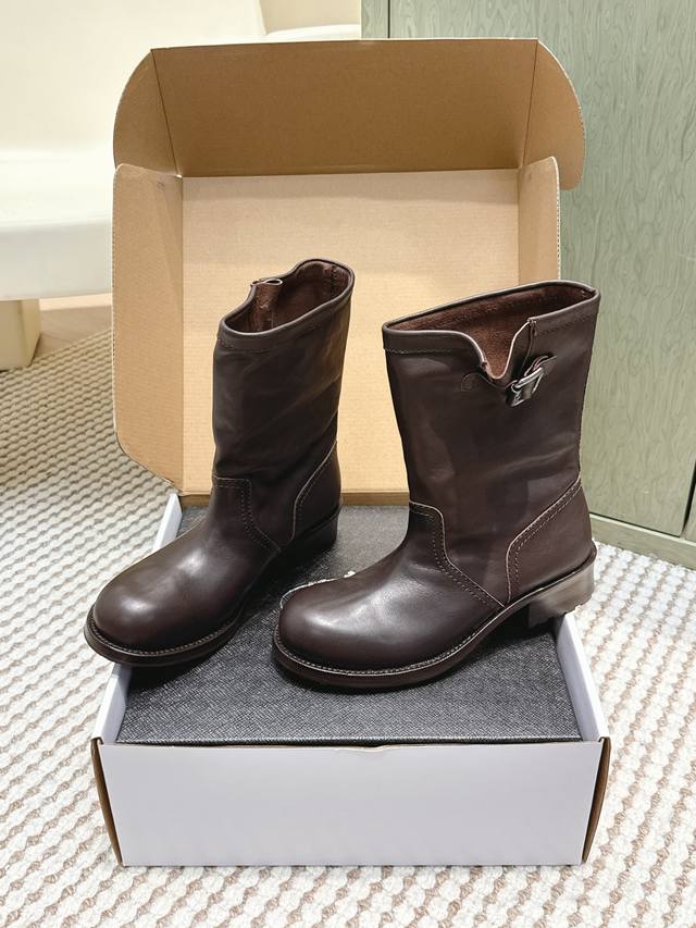 Retail-grade Prada 25Ss Autumn/Winter Retro Western Cowboy Boots Stylish Motorcy