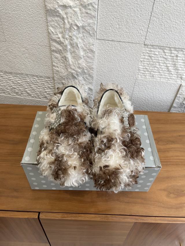 Top Version: Birkenstock 2025 Fall/Winter New Sheepskin Curly Wool Rhinestone Bu