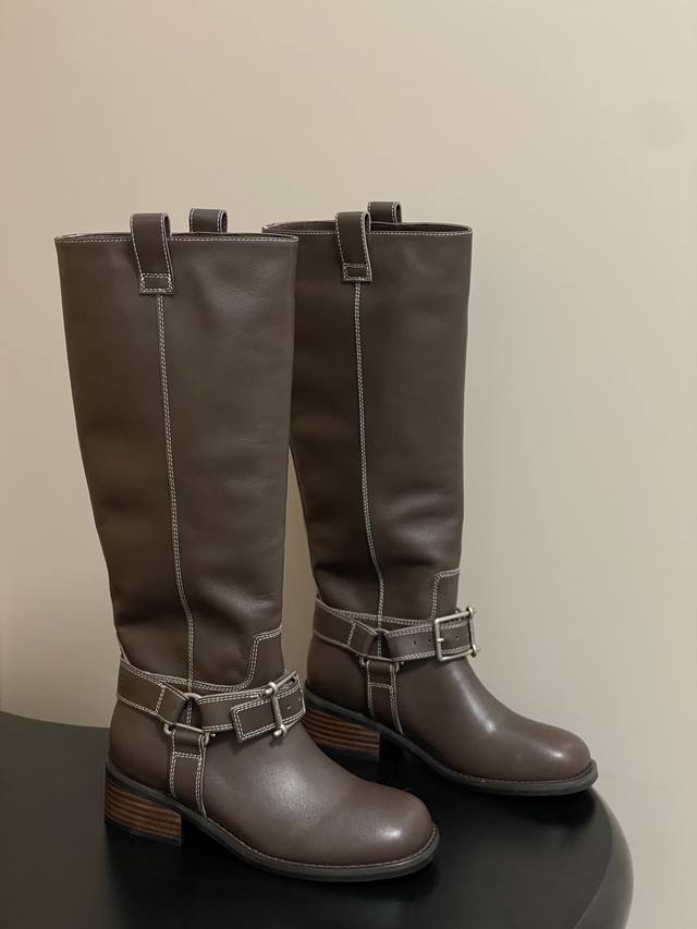 Niche brand Unfolio 25Aw Autumn/Winter New Harper Buckle Mid-Calf Boots Straigh