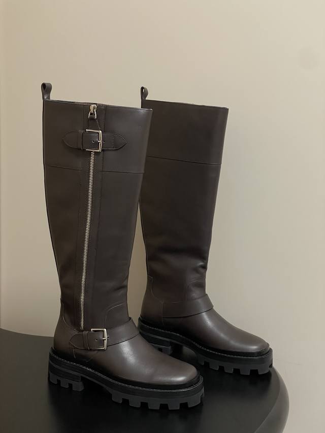 Hermes Jaime Long Boots Series Classic Long Boots, Motorcycle Style, Belt Buckle