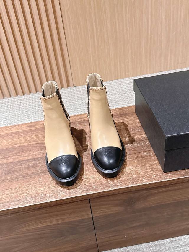 Chanel New Patchwork Chain Chunky Heel Ankle Boots These platform ankle boots ha
