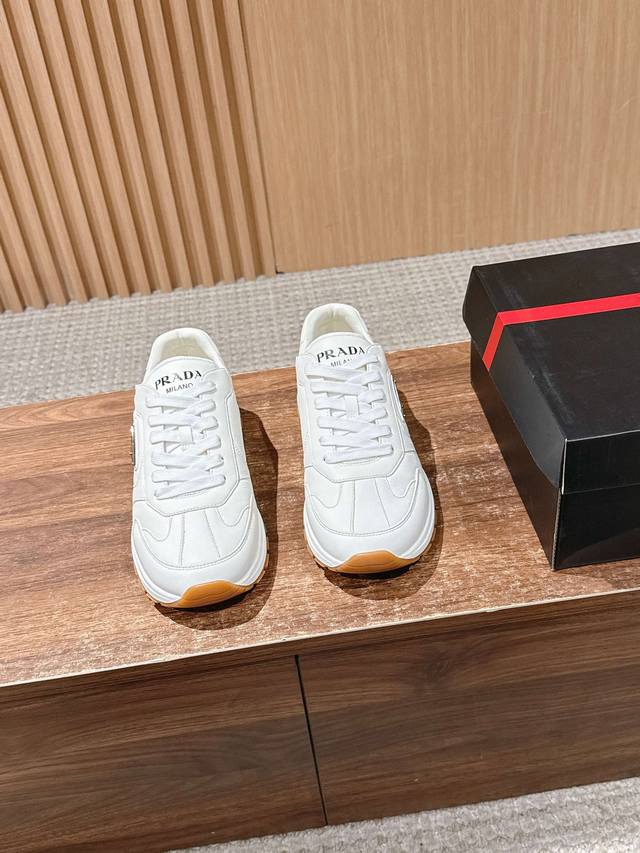 Full Leather-# Prada Men's Triangle Logo Casual Sports Shoes, Nylon + Suede Mate