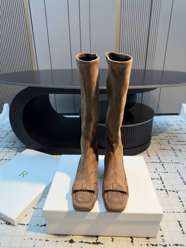 The Row 2025 Early Autumn New Style Tr Elastic Bow Knot Long Boots with Small Sq