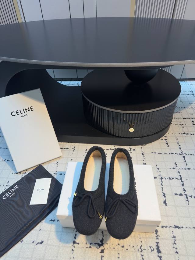 Celine 25Wf New Bow Knitted Furry Flat Ballet Flats When the dynamism of ballet