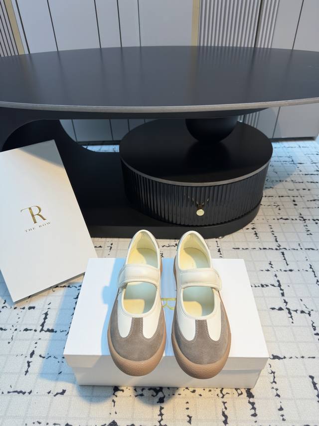 The Row 25Ss New Minimalist Round Toe Color Block Velcro Mary Jane Shoes The Row