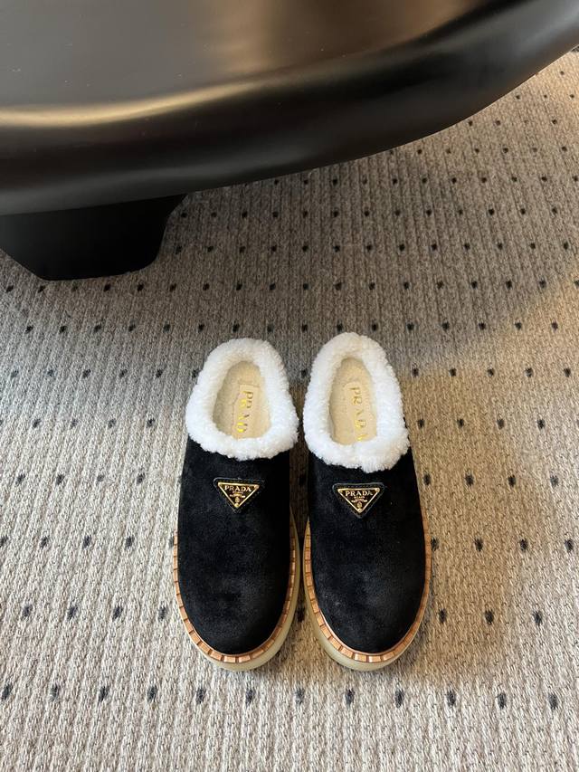Prada* 25Ss Autumn/Winter Furry Half-Cover Slippers Series Excellent craftsmans