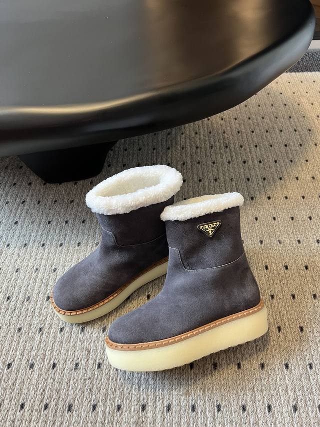 Retail-grade Prad*A 25Fw Prad Thick-Soled Casual Wool Ankle Boots These sneakers