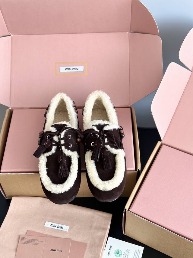 Miumi*25 New Lambswool Tassel Loafers Deck Shoes Wool loafers, available in retr