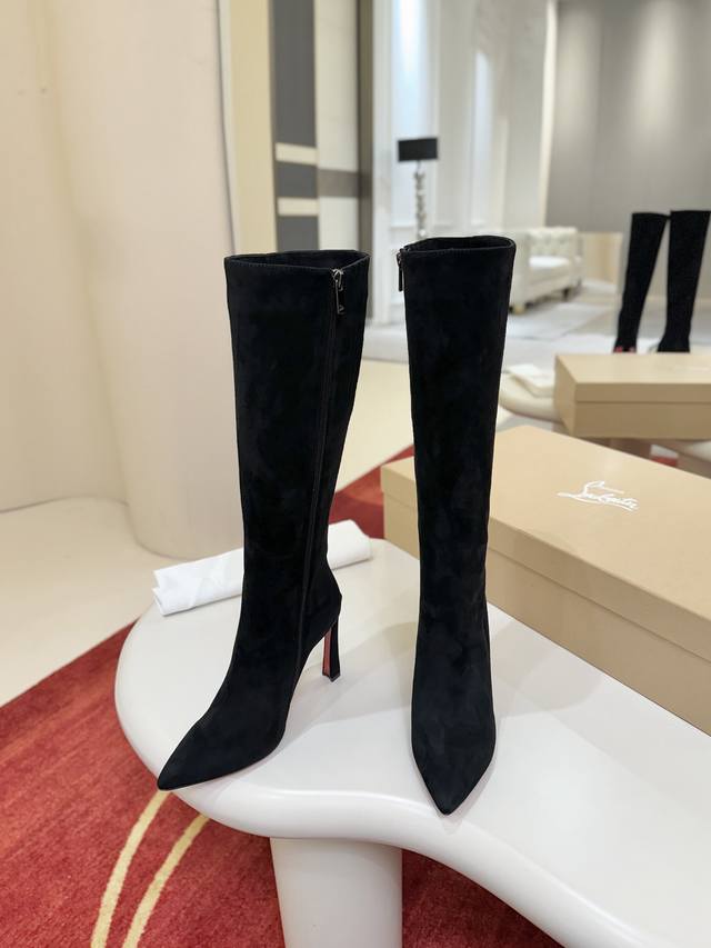 Banana Heel Knee-High Boots W. Calfskin 700 Sheepskin Condora's pointed toe res