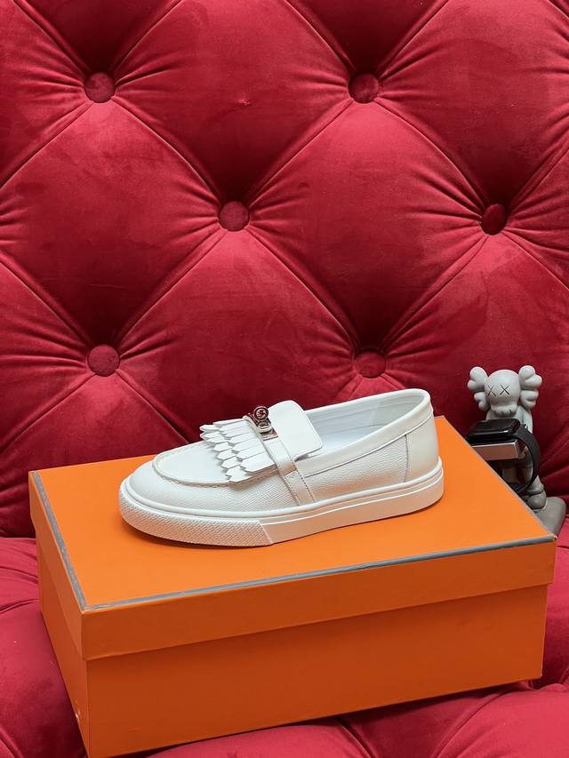 Exclusive Real Shot Top-Tier Hermes Game Kelly Buckle Platform Loafers Calfskin