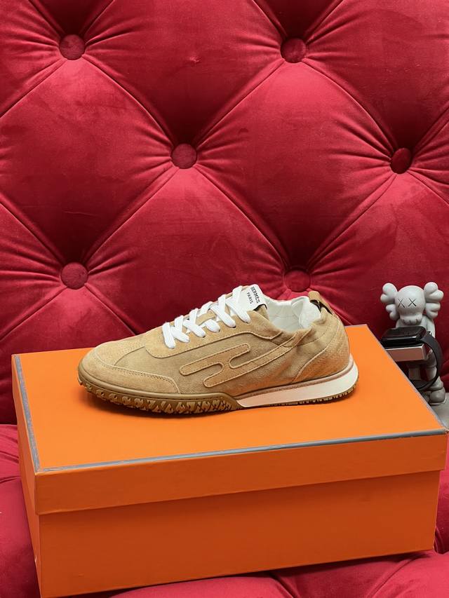 Exclusive Real Shot Top-Tier Import Version Men's 10 Hermes Jet Series Suede Sne