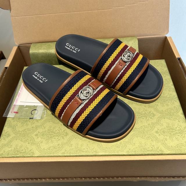 25Ss Latest Men's Interlocking Double G Slippers, Hardware and Outsole, Private