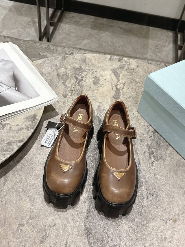 prada 25Fw Latest Monolith Mary Jane Shoes Triangle Buckle Platform Loafers The