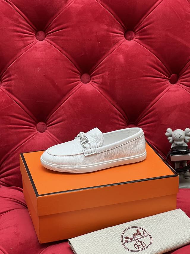 Exclusive Real Shot High-Version Men's 10 Hermes# Lgnacio Series Couple Loafers