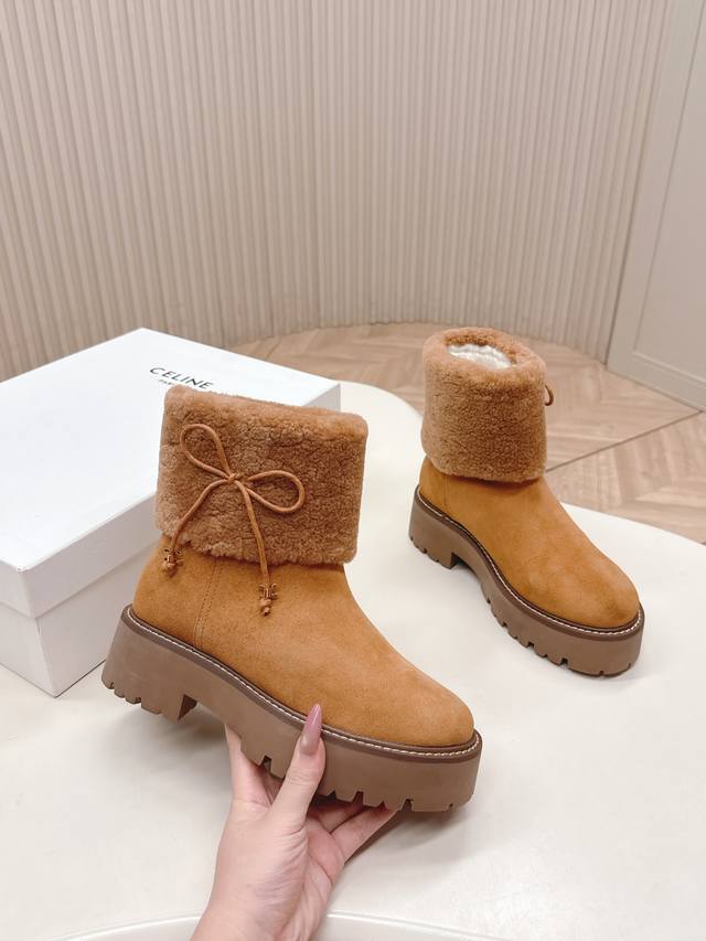 Celine New Classic Triumph Wool Boots, Thick-Soled Ankle Boots Super elegant, he