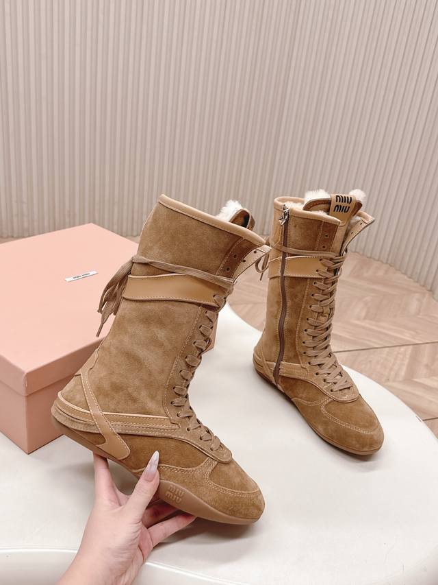 Miumiu 2025 Winter Boots New Arrival: Wool Boots, Martin Boots, Mid-Calf Boots R