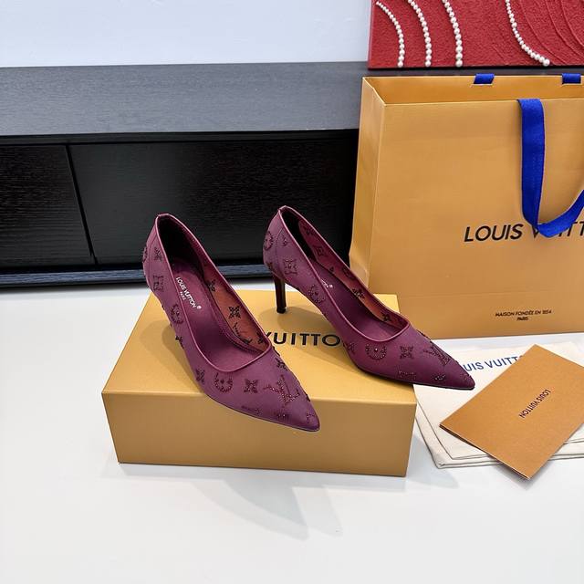 LV 2025 New Gala Mesh Rhinestone High Heels Elegant genuine leather sole with Mo