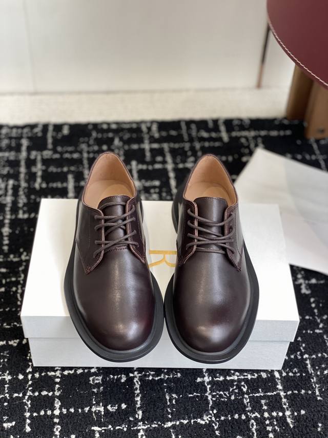 Dongguan-made high-end The Row New Lace-up Round Toe Leather Shoes Beautiful and