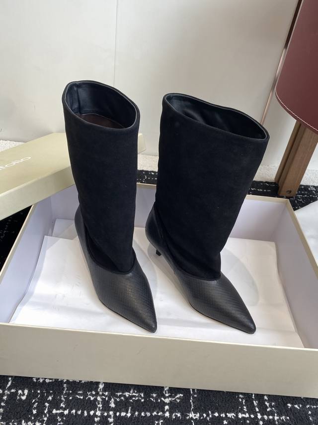 Retail Quality Unfolio 2025 Autumn/Winter New Kitten Heel Pointed Toe Ankle Boot