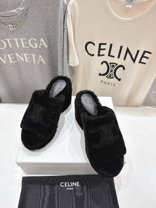 High-quality factory direct. Celine 2025Ss new F030 platform wedge heel semi-cl