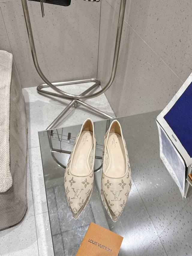Lv Mesh Rhinestone Single Shoes Loui & Vuitto 2025 New Top-Tier Version This Gal