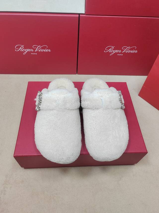 225 New Viv Run Series Rhinestone Buckle Fur Slippers - Top-Tier Arrival!