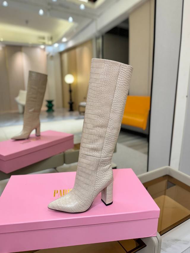 Price: Texas Paris crocodile-patterned chunky heeled boots Elegant style, creat