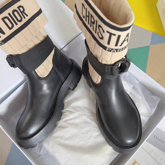 Top-tier version: Women's Dior D-Major series flyknit stretch ankle and knee boo