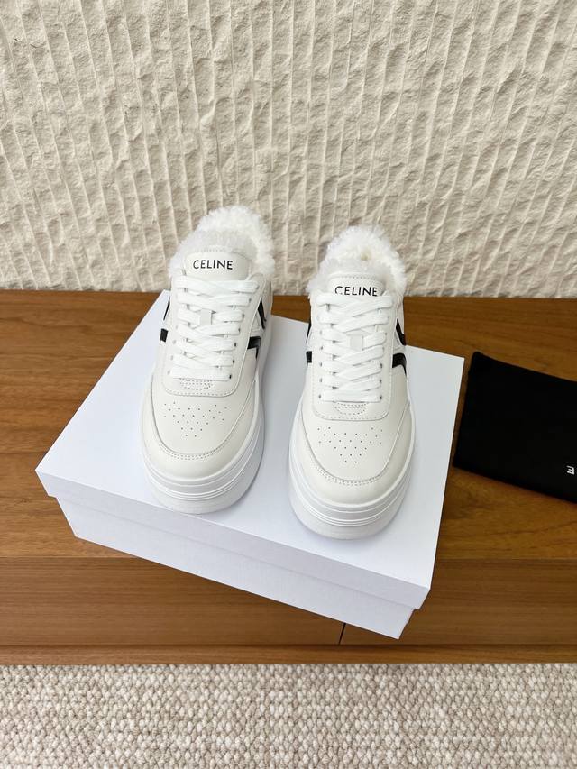 G637 Celine 25Ss Autumn/Winter New Thick-Soled Wool Casual Shoes Sneakers with C