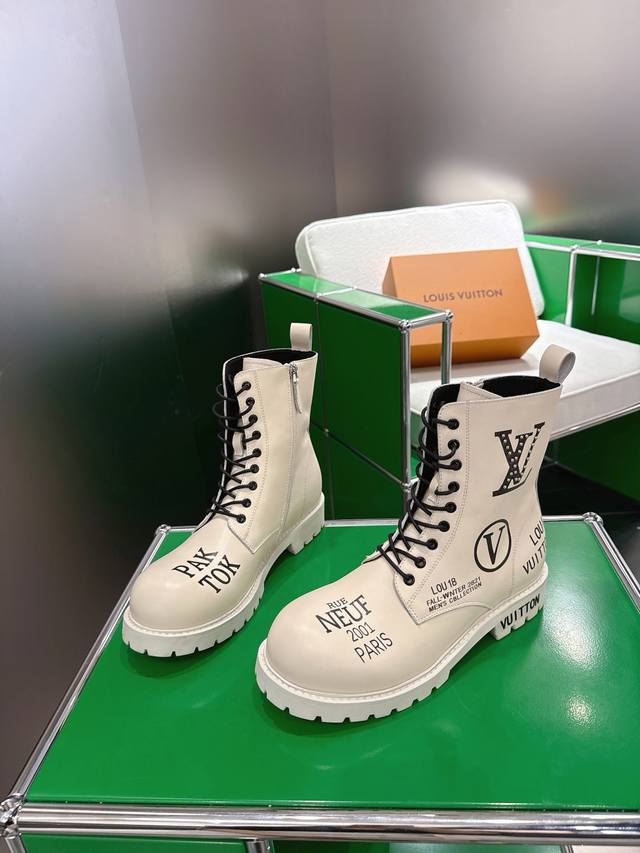 K021 Louis Vuitton Graffiti Series Couple Shoes with Side Zipper Lace-up Platfor