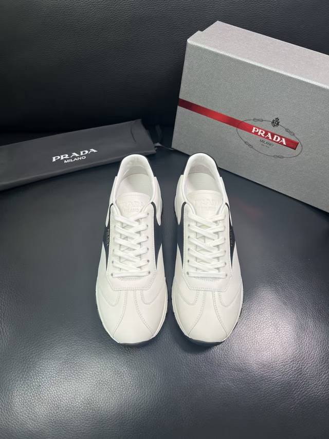 Factory direct price 38-45 Prada new men's genuine leather sneakers, the highes