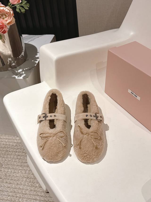 Factory Price p Miu Miu Autumn/Winter New Deck Shoes Lambswool Boat Shoes Flat