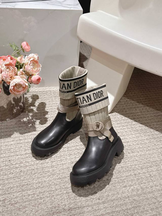 High-quality factory direct Dior*Dior F019 2025Ss runway workwear mid-calf boot