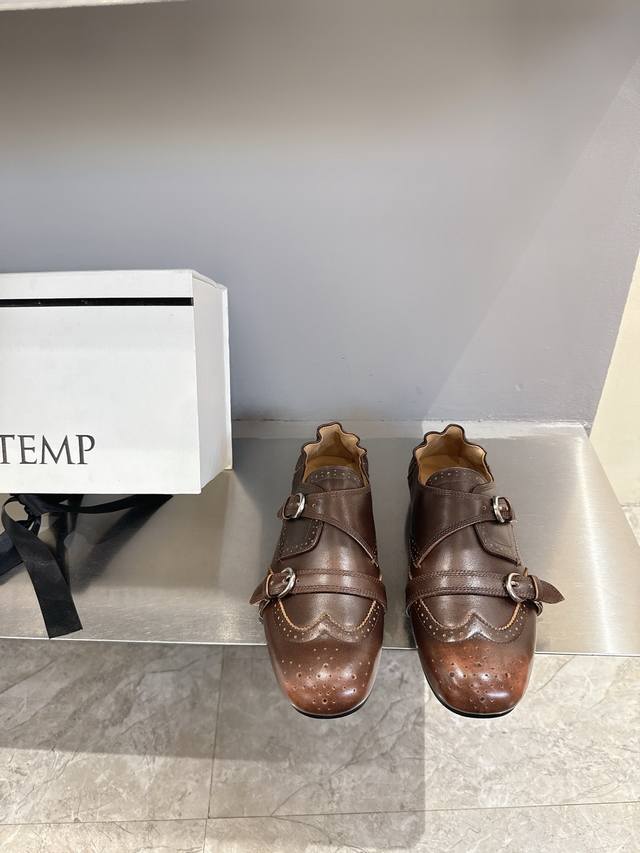 Cotem* Retro Double-Buckle Brogue Loafers Blending retro and modern styles, thes