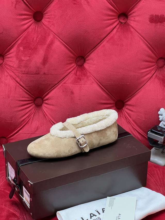 Exclusive Real Shot Top Version Alaia 26Ss Autumn/Winter New Flat Mary Jane Furr