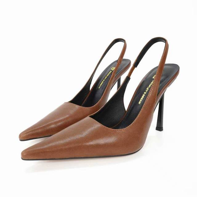 New Gj Women's Open-Back High Heels. Made of top-grain sheepskin leather, these