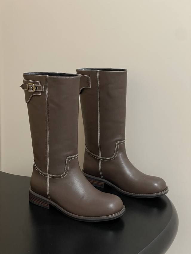 Niche brand Unfolio 25Aw Autumn/Winter New Eloise Buckled Mid-Calf Boots, Strai