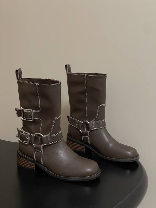 Niche brand Unfolio 25Aw Autumn/Winter New Harper Buckle Ankle Boots Straight M