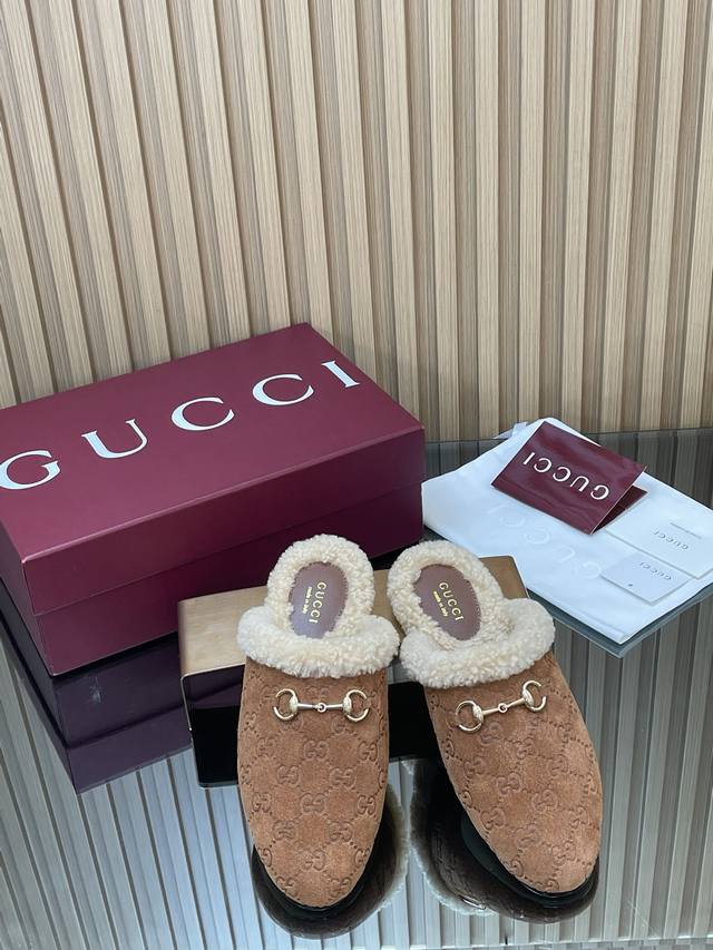2025 Autumn/Winter New Gucci Mini Double GG Furry Shoes Merino Wool Slippers New