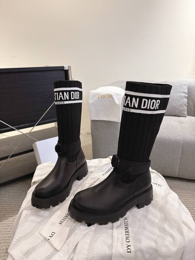 Dior New Sock Boots Ankle Boots Stretch Knee-High Boots The boot body combines a