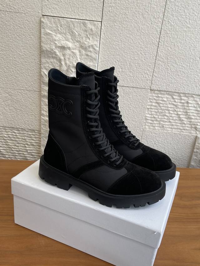 Top Version: Celine 25Ss Autumn/Winter New Side Zipper Lace-up Thick-soled Marga