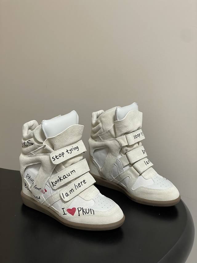 Isabel Marant's New Graffiti Velcro Casual High-Top Shoes Thick-Soled Ankle Boot