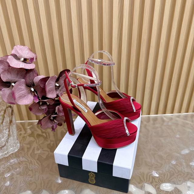 Aquazzura 2025 New Top-Tier Pineapple Women's Iridescent High-Heeled Sandals, Or