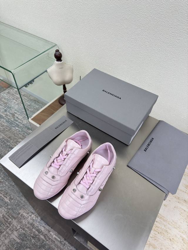Unisex Balenciag Exclusive Pleated Cowhide Studded Sneakers Pink Pleated Cowhide
