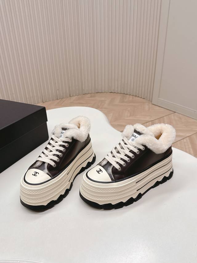 Chanel 2025 Fall/Winter New Platform Wool Biscuit Shoes Chanel 2025 Fall/Winter