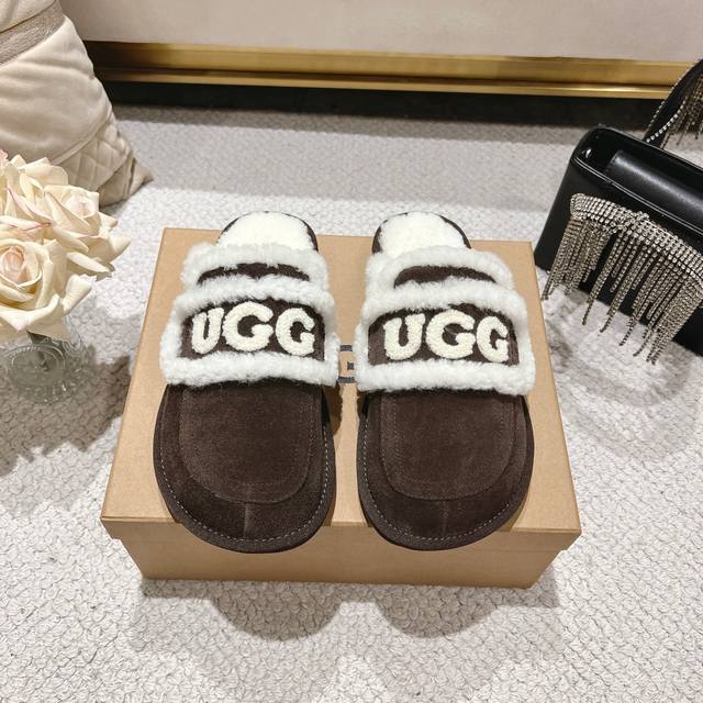 Brown Ugg Logo Slippers are so popular! The chubby, round toe shoes with wool t