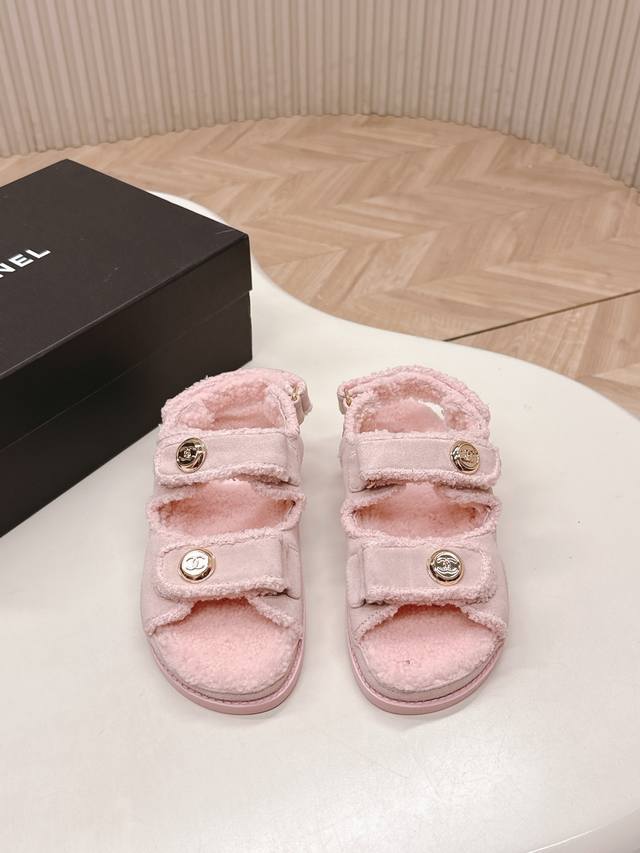 Selling Chanel Fall/Winter New Style Furry Sandals with Velcro Straps. Super st