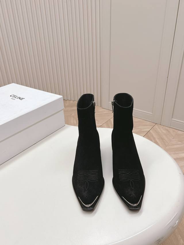 Celine's latest fashion boots in suede cowhide, runway style, a must-have for e